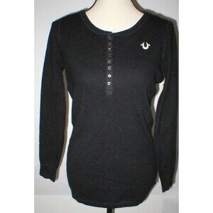 New Womens Designer True Religion Jeans Black Sweater Top NWT XS Henley Cashmere